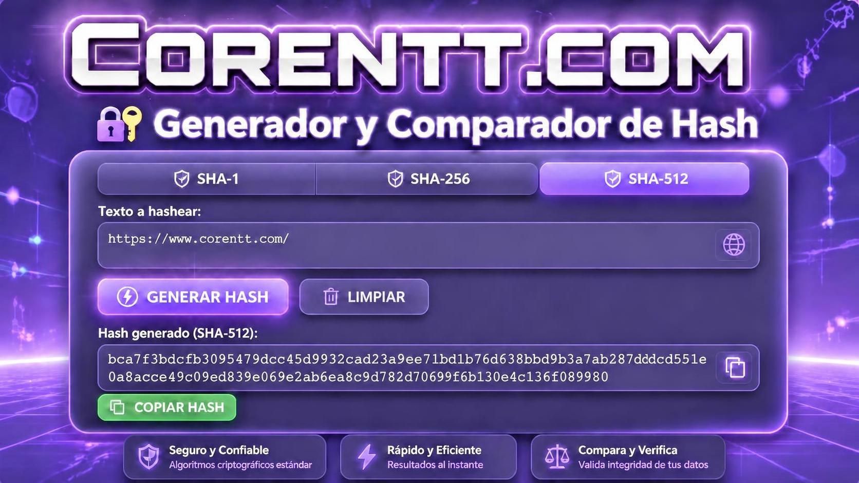 Generador y Comparador de Hashes Gratis Online - Hash SHA-1, SHA-256 y SHA-512